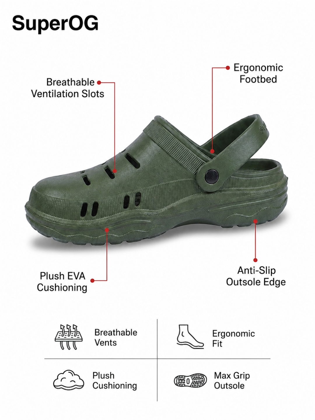 Superog Nova- Men's Clogs-Army Green