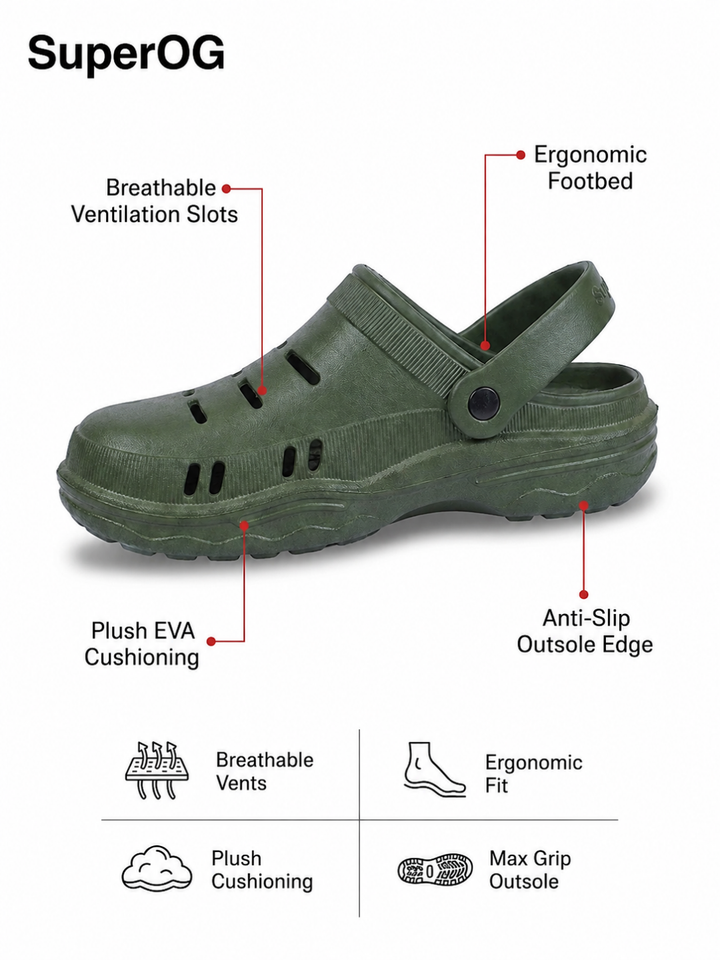 Superog Nova- Men's Clogs-Army Green