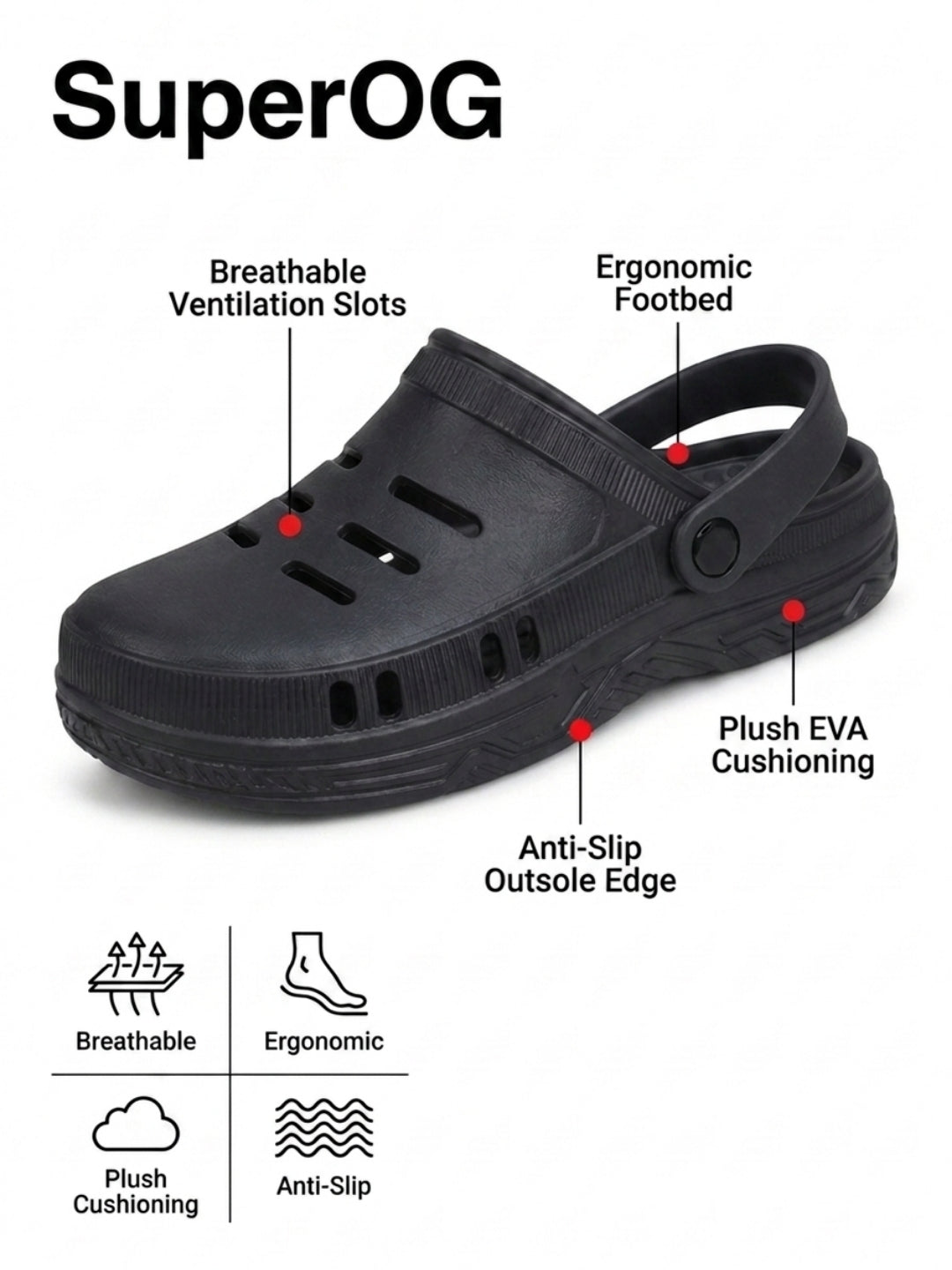 Superog Nova- Men's Clogs-Midnight Black